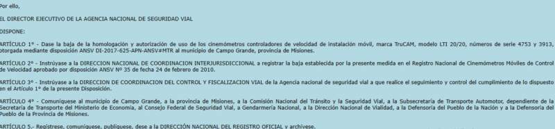 Seguridad vial: La ANSV dio de baja la autorización de radares móviles en Colonia Victoria y Campo Grande 3 Seguridad vial: La ANSV dio de baja la autorización de radares móviles en Colonia Victoria y Campo Grande imagen-2