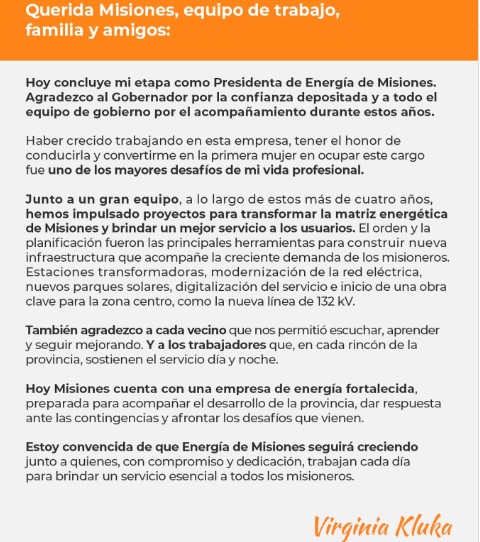 Virginia Kluka se despidió de Energía de Misiones tras más de cuatro años al frente de la empresa imagen-2