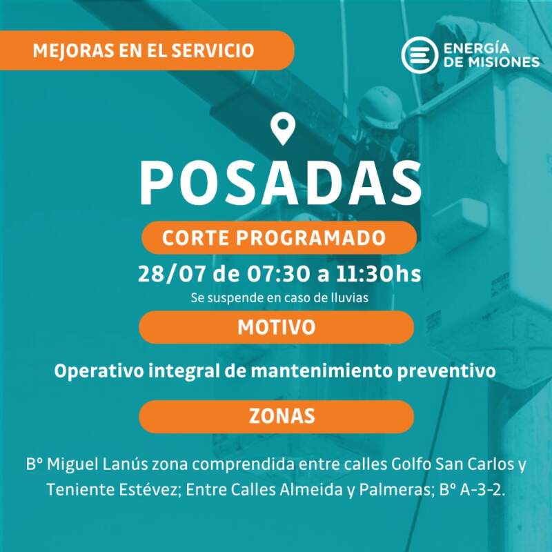 Cortes programados de energía eléctrica para este martes 28 y jueves 30 3 Cortes programados de energía eléctrica para este martes 28 y jueves 30 imagen-2