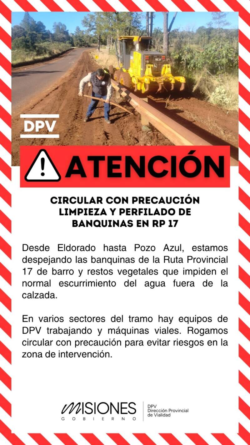Intensifican trabajos de limpieza y perfilado de banquinas en la Ruta 17 imagen-2