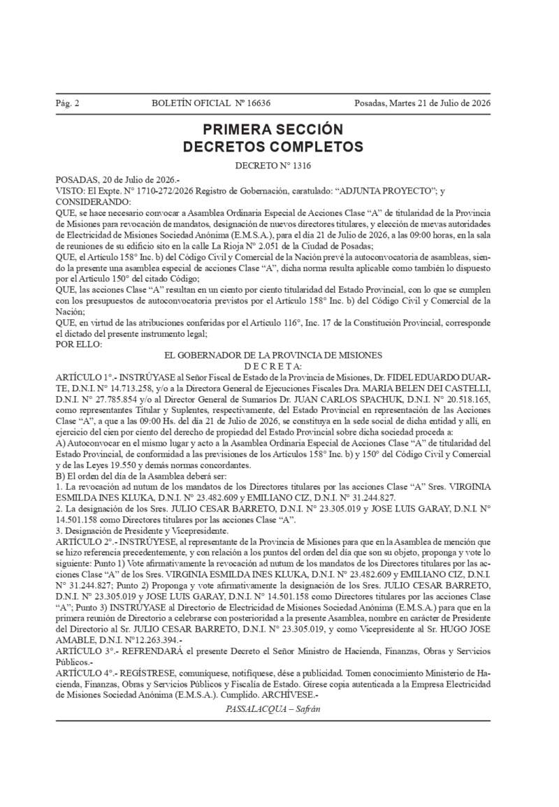 Súper martes en Misiones: el Gobierno reestructura el Gabinete, renueva EMSA y redefine áreas estratégicas imagen-10