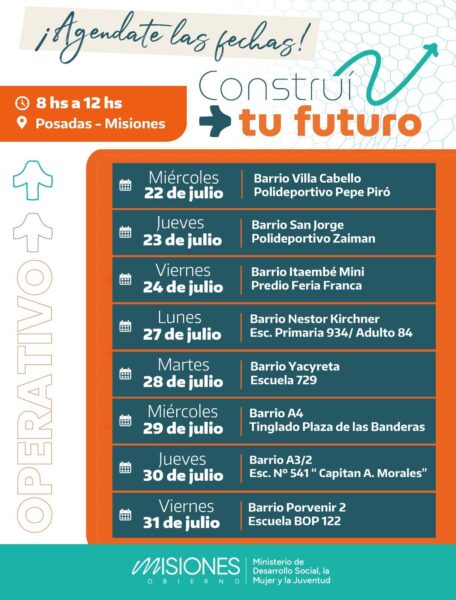 Desarrollo Social: Vuelven los operativos "Construí tu Futuro", con servicios gratuitos en ocho barrios de Posadas 3 Desarrollo Social: Vuelven los operativos "Construí tu Futuro", con servicios gratuitos en ocho barrios de Posadas imagen-2